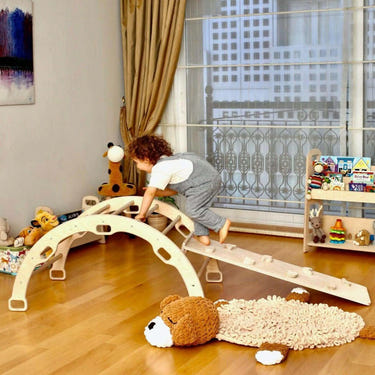Climbing Arch with Rockwall Ramp and Star Pillow Set | Montessori Toys for active play and development.