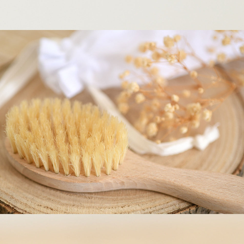 Beige Wooden Baby Hairbrush & Comb Set | Made in France