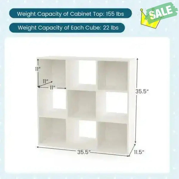Wooden Kids Bookcase with Storage Cubbies and Anti-toppling Devices-White White Kids Storage
