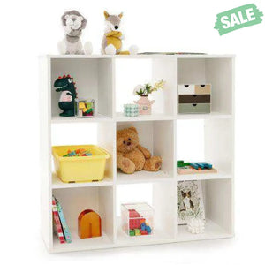 Wooden Kids Bookcase with Storage Cubbies and Anti-toppling Devices-White White Kids Storage