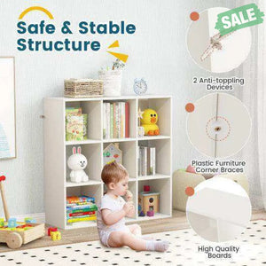Wooden Kids Bookcase with Storage Cubbies and Anti-toppling Devices-White White Kids Storage