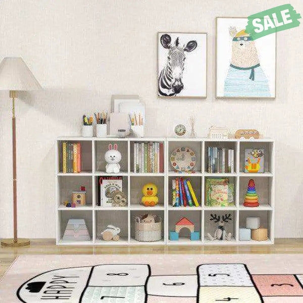 Wooden Kids Bookcase with Storage Cubbies and Anti-toppling Devices-White White Kids Storage