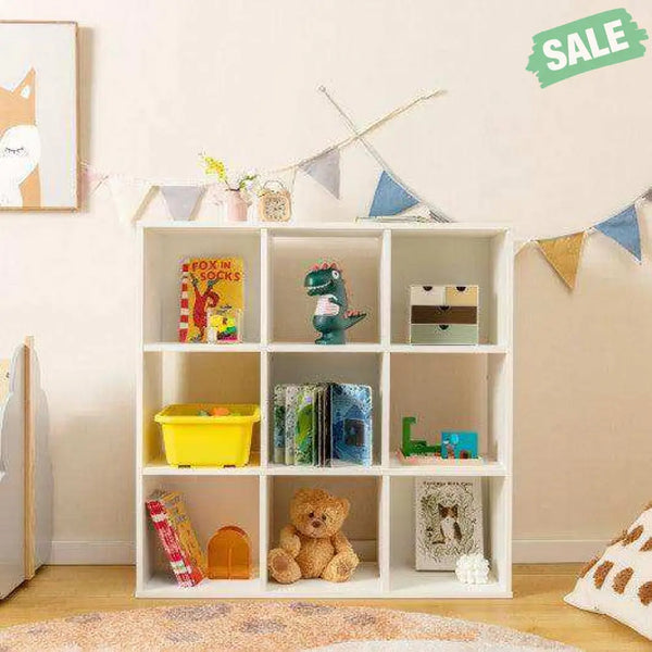 Wooden Kids Bookcase with Storage Cubbies and Anti-toppling Devices-White White Kids Storage