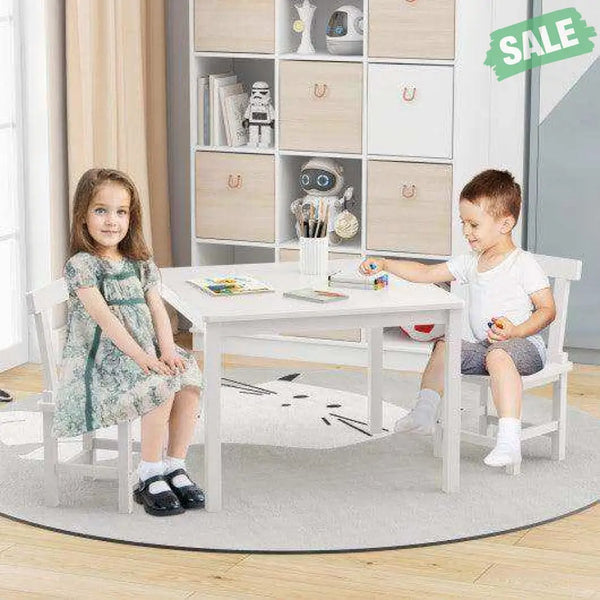 Wooden Kids Table and 2 Chairs Set with Anti-slip Foot Pads-Gray Kids Table & Chair Sets
