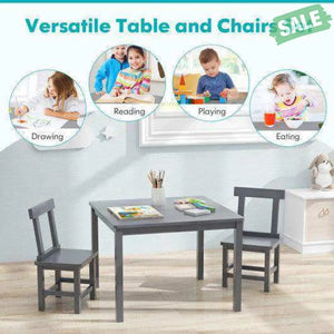 Wooden Kids Table and 2 Chairs Set with Anti-slip Foot Pads-Gray Kids Table & Chair Sets