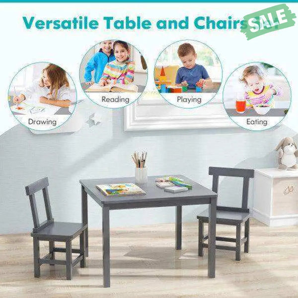 Wooden Kids Table and 2 Chairs Set with Anti-slip Foot Pads-Gray Kids Table & Chair Sets