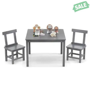 Wooden Kids Table and 2 Chairs Set with Anti-slip Foot Pads-Gray Kids Table & Chair Sets