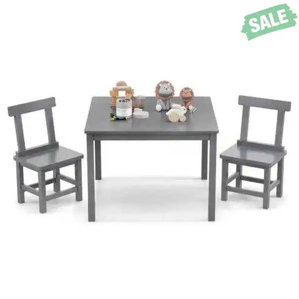 Wooden Kids Table and 2 Chairs Set with Anti-slip Foot Pads-Gray Kids Table & Chair Sets