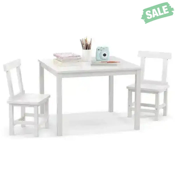 Wooden Kids Table and 2 Chairs Set with Anti-slip Foot Pads-Gray Kids Table & Chair Sets