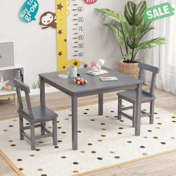 Wooden Kids Table and 2 Chairs Set with Anti-slip Foot Pads-Gray Kids Table & Chair Sets