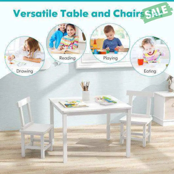 Wooden Kids Table and 2 Chairs Set with Anti-slip Foot Pads-Gray Kids Table & Chair Sets