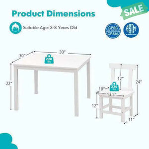 Wooden Kids Table and 2 Chairs Set with Anti-slip Foot Pads-Gray Kids Table & Chair Sets