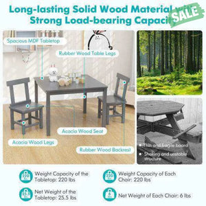 Wooden Kids Table and 2 Chairs Set with Anti-slip Foot Pads-Gray Gray Kids Table & Chair Sets
