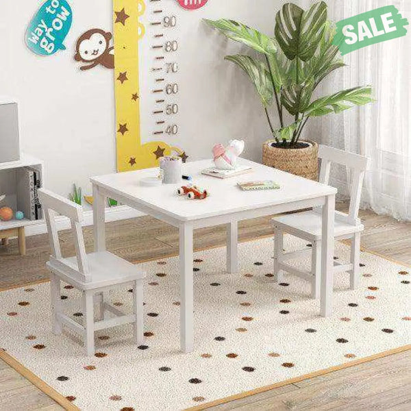 Wooden Kids Table and 2 Chairs Set with Anti-slip Foot Pads-Gray Kids Table & Chair Sets