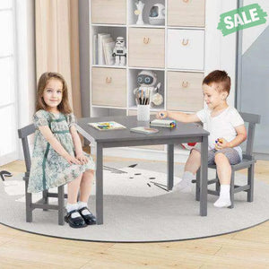 Wooden Kids Table and 2 Chairs Set with Anti-slip Foot Pads-Gray Kids Table & Chair Sets