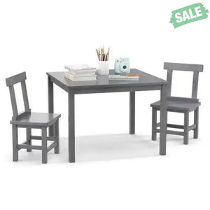 Wooden Kids Table and 2 Chairs Set with Anti-slip Foot Pads-Gray Kids Table & Chair Sets