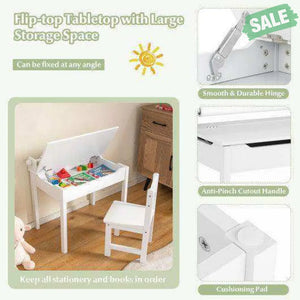 Wooden Kids Table and Chair Set with Storage and Paper Roll Holder-Gray White Kids Table & Chair Sets