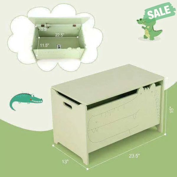 Wooden Kids Toy Box with Safety Hinge-Green Kids Storage