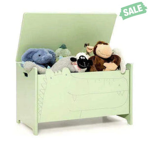 Wooden Kids Toy Box with Safety Hinge-Green Kids Storage