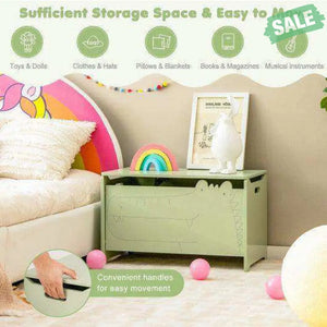 Wooden Kids Toy Box with Safety Hinge-Green Kids Storage