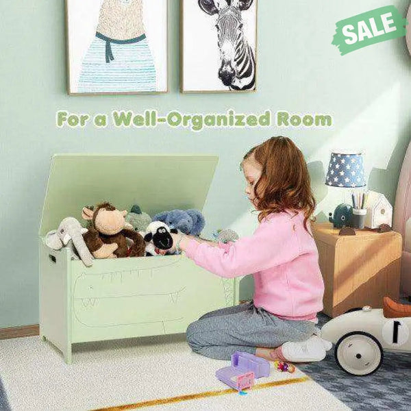 Wooden Kids Toy Box with Safety Hinge-Green Kids Storage