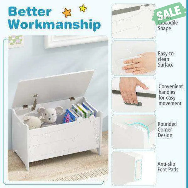 Wooden Kids Toy Box with Safety Hinge-Green Kids Storage