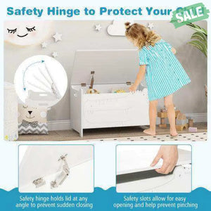 Wooden Kids Toy Box with Safety Hinge-Green White Kids Storage