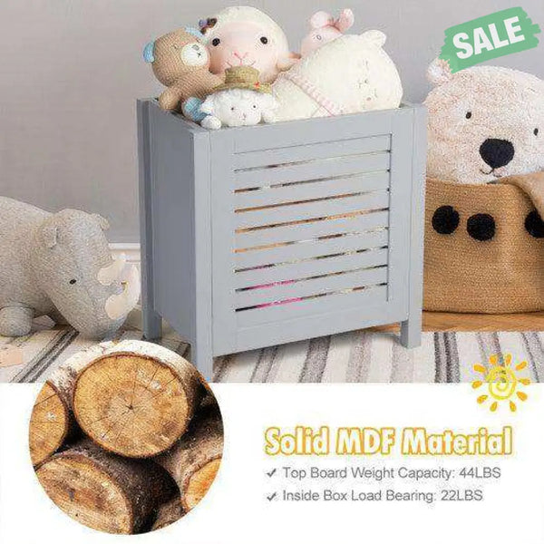 Wooden Kids Toy Storage Organizer with Lid-Gray Kids Storage