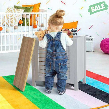 Wooden Kids Toy Storage Organizer with Lid-Gray Kids Storage