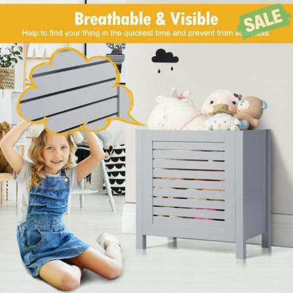 Wooden Kids Toy Storage Organizer with Lid-Gray Kids Storage