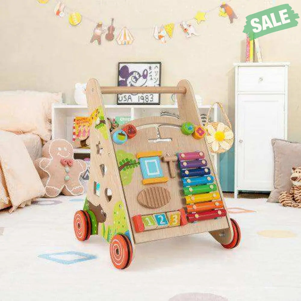Wooden Push and Pull Baby Walker with Handle and Storage-Natural Baby Walkers