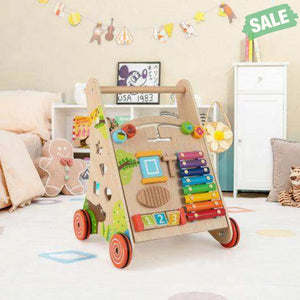 Wooden Push and Pull Baby Walker with Handle and Storage-Natural Baby Walkers