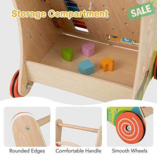 Wooden Push and Pull Baby Walker with Handle and Storage-Natural Baby Walkers
