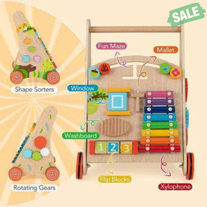 Wooden Push and Pull Baby Walker with Handle and Storage-Natural Baby Walkers