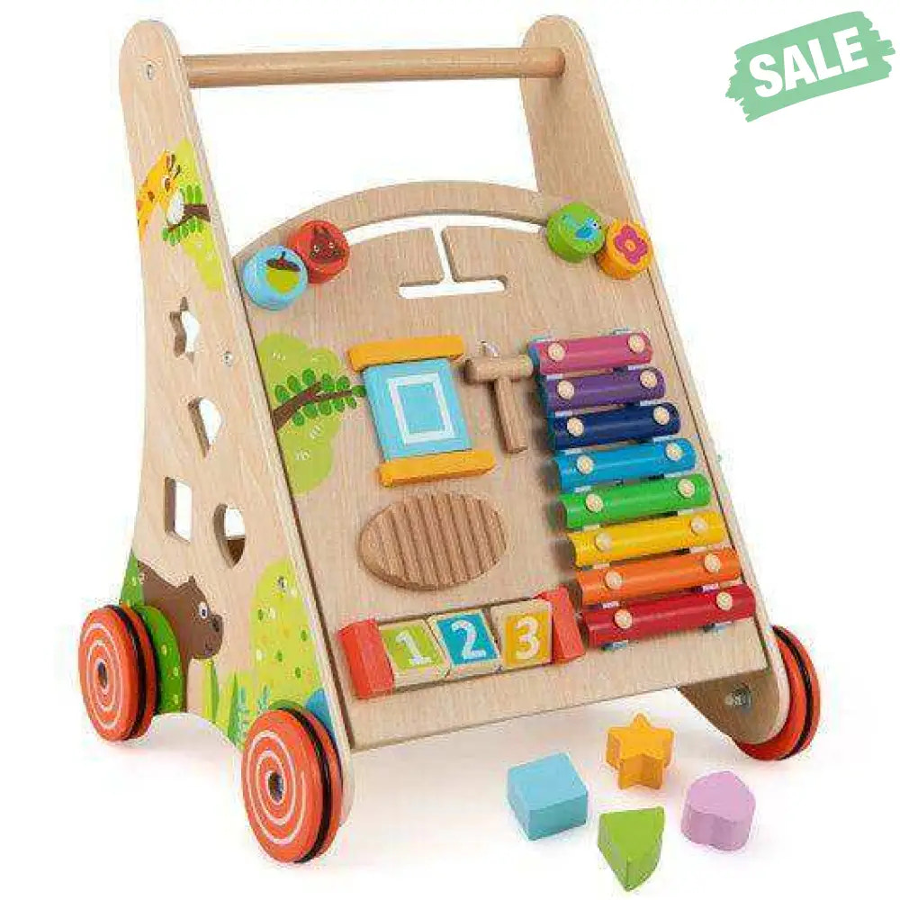 Wooden Push and Pull Baby Walker with Handle and Storage-Natural Baby Walkers