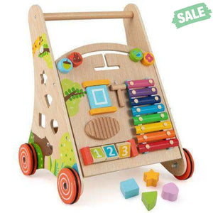 Wooden Push and Pull Baby Walker with Handle and Storage-Natural Baby Walkers