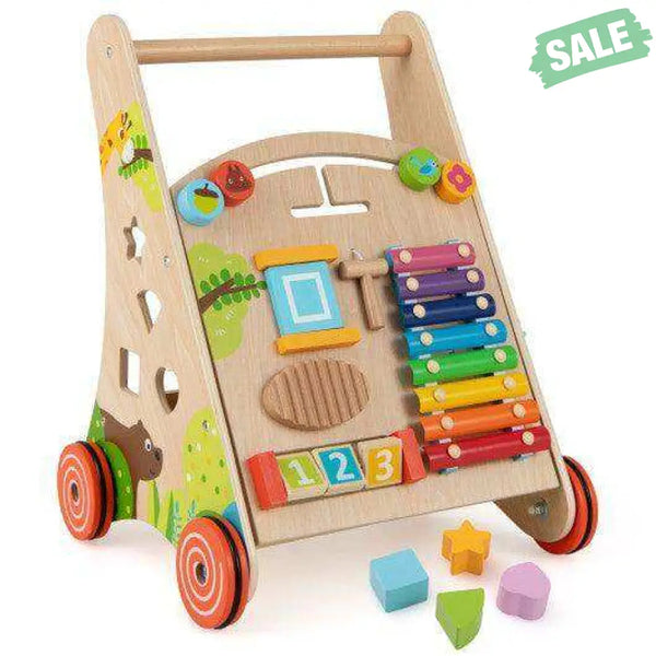 Wooden Push and Pull Baby Walker with Handle and Storage-Natural Baby Walkers