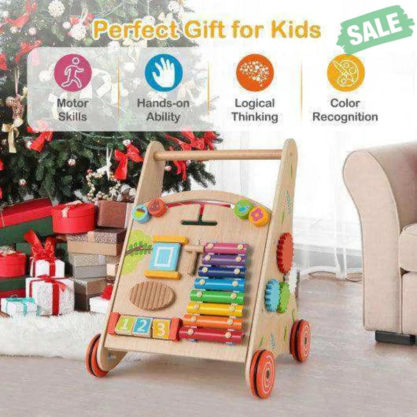 Wooden Push and Pull Baby Walker with Handle and Storage-Natural Baby Walkers