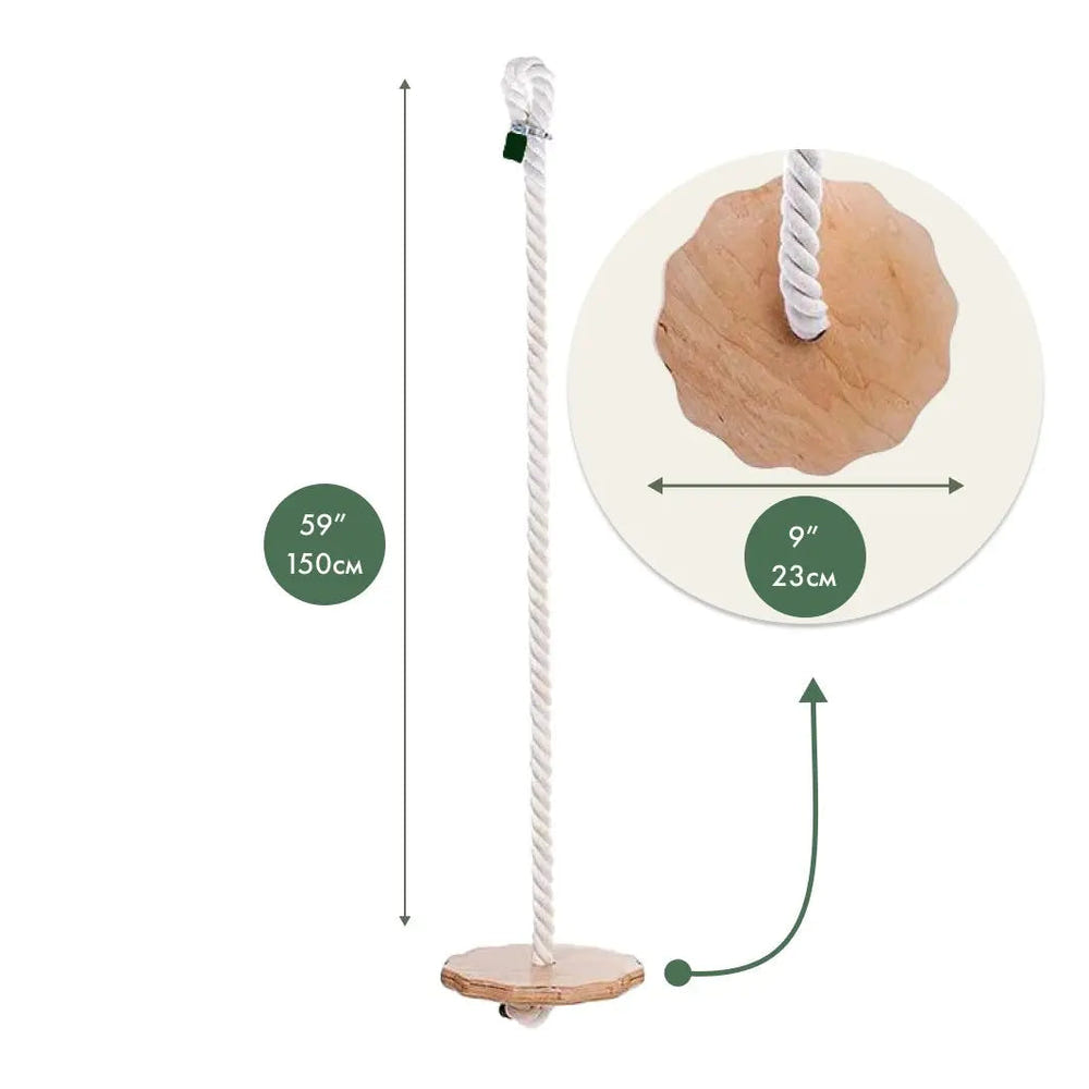 Wooden rope swing for kids, perfect for outdoor play and fun, featuring a sturdy design for safety and enjoyment.