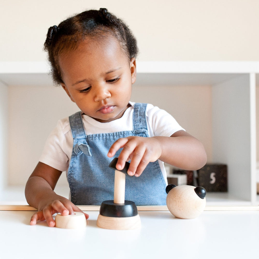 Wood Stacker Panda - Colorful wooden toy for babies, promoting fine motor skills and imaginative play.