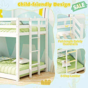 Wooden Twin Over Twin Bunk Bed with Full-length Safety Guardrail and Ladder-White and Gray Toddler Beds