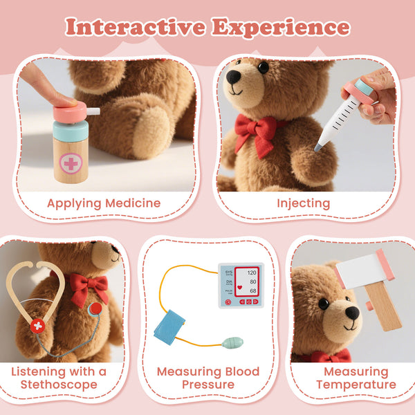 Wooden Doctor Playset with Stethoscope for Toddlers over 3 Years Old
