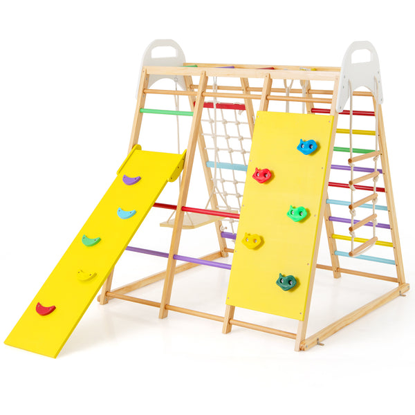 8-in-1 Wooden Jungle Gym Playset with Slide and Monkey Bars