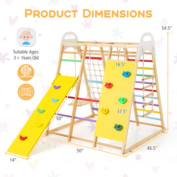 8-in-1 Wooden Jungle Gym Playset with Slide and Monkey Bars