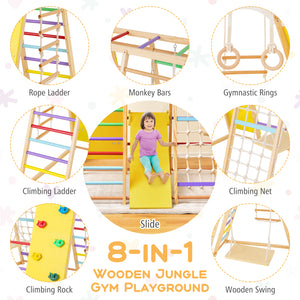 8-in-1 Wooden Jungle Gym Playset with Slide and Monkey Bars