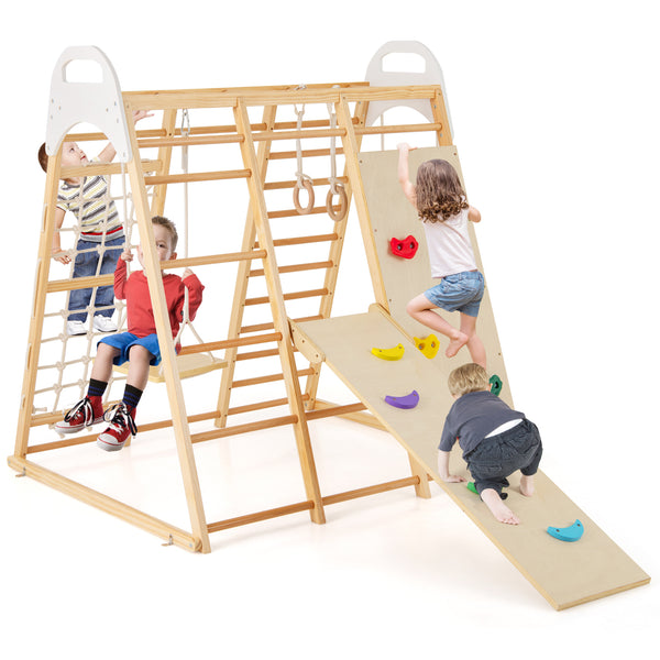 8-in-1 Wooden Jungle Gym Playset with Slide and Monkey Bars