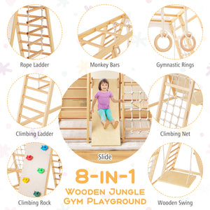 8-in-1 Wooden Jungle Gym Playset with Slide and Monkey Bars