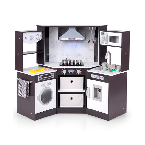 Wooden Kids Play Kitchen Playset with Realistic Lights and Sounds