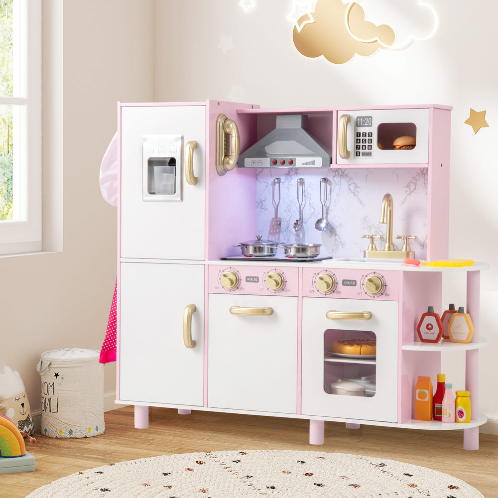 Wooden Kitchen Playset with Ice Maker and Sounds for Ages 3+