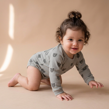 Organic Long Sleeve Bubble Romper - Woodland Bear